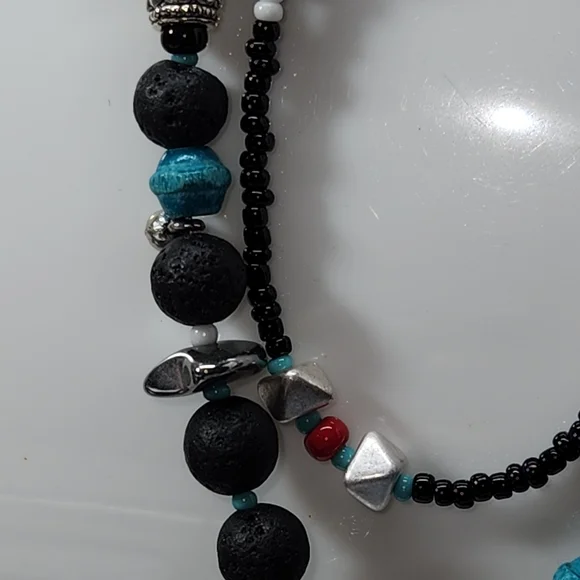 #2243, NATIVE NATURAL TURQUOISE NECKLACE 26'IN& LAMPWORK BEADS EARRINGS.